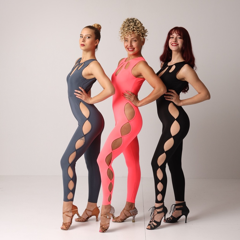 Sleek Black Jumpsuit with Side Cutouts and High Neckline